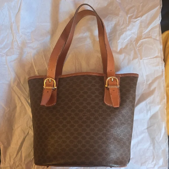 Celine Brown and Tan Patterned Tote - Picture 2 of 6
